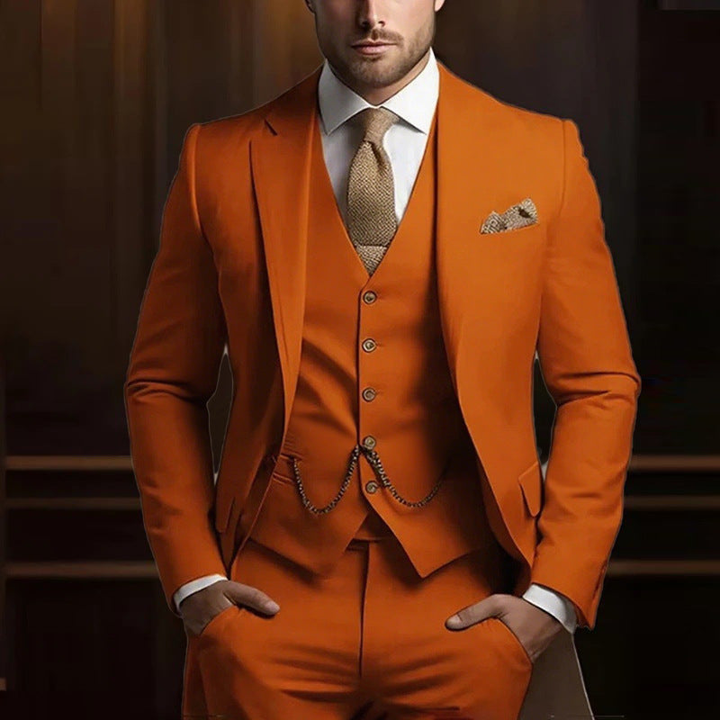 Suit three-piece wedding banquet groom suit gentleman temperament