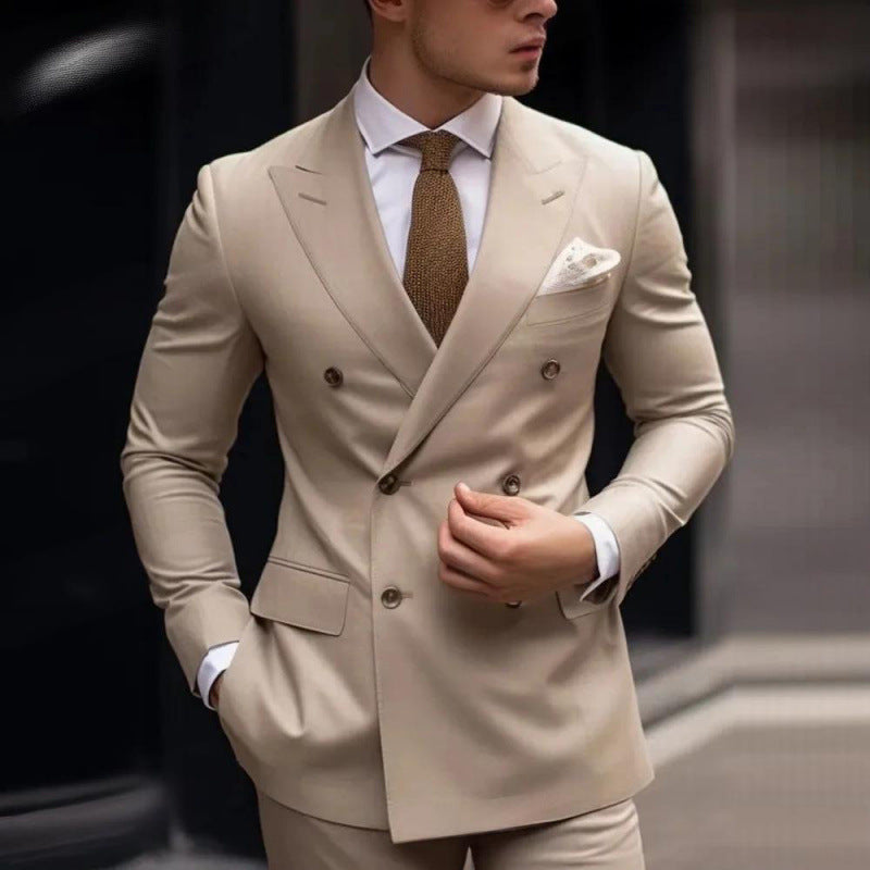 Suit Men's Premium Dress Double-breasted Two-piece Casual Suit Groom's Wedding