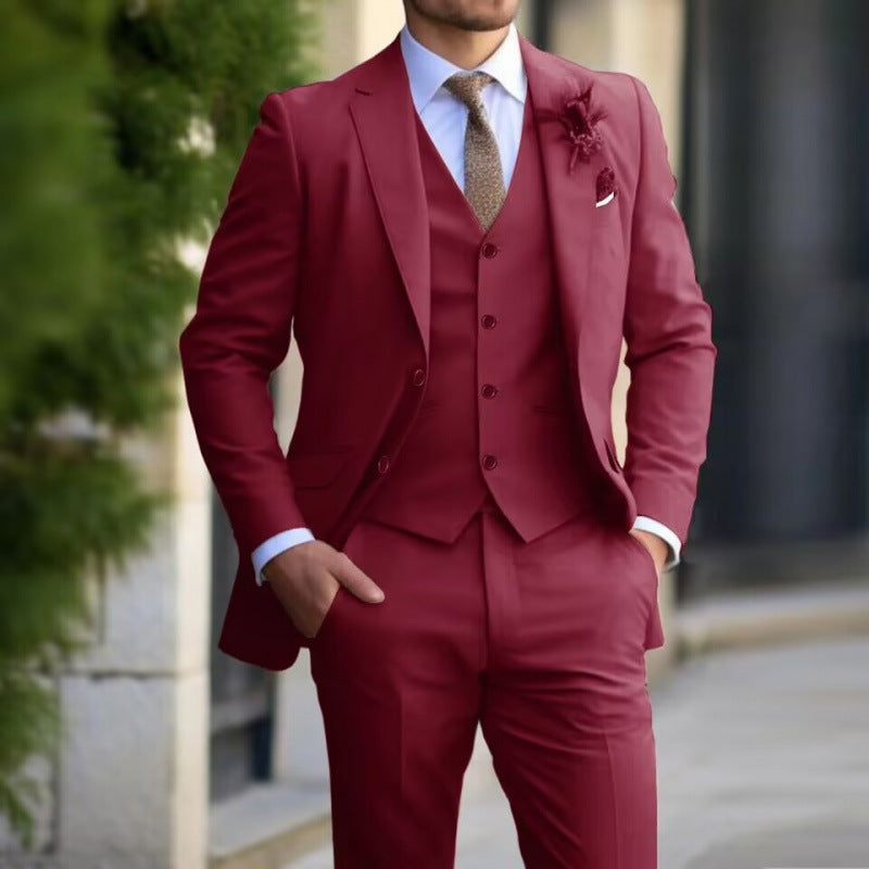 Business Men's Suit Suit High Sense Three-piece Groom's Wedding Banquet Large Size Color Suit