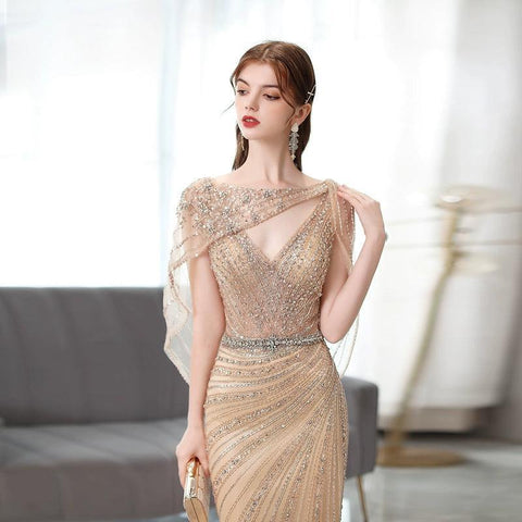 Women's Mermaid Evening Dress Sexy Beaded Prom Dresses for Women Long Formal Dresses - numbersea