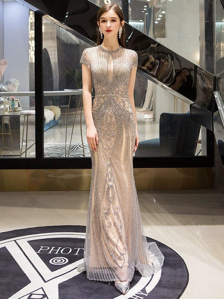 High Quality Mermaid Evening dress For Party Women Beaded Elegant Gown - numbersea