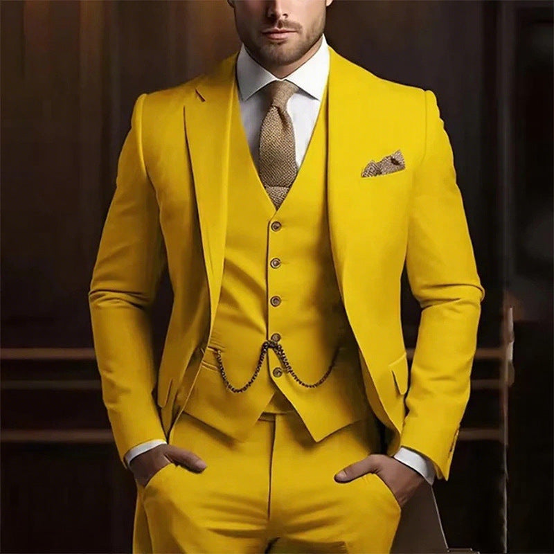 Suit three-piece wedding banquet groom suit gentleman temperament
