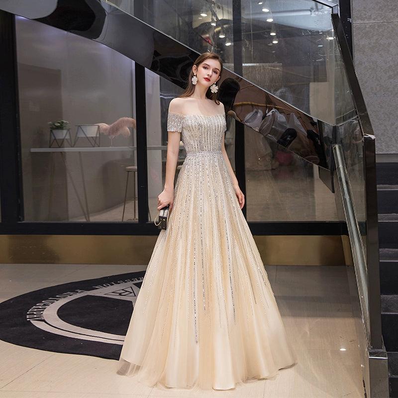 Women's Sexy Evening Dress A-Line Prom Dresses Beaded Formal Dresses for Women - numbersea
