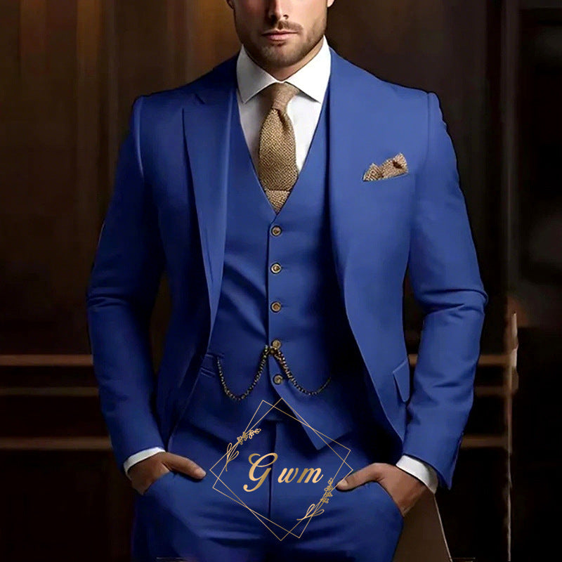 Suit three-piece wedding banquet groom suit gentleman temperament