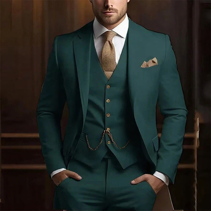Suit three-piece wedding banquet groom suit gentleman temperament