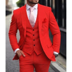 Handsome men's suit three-piece solid color high-end temperament banquet business slim fashion suit