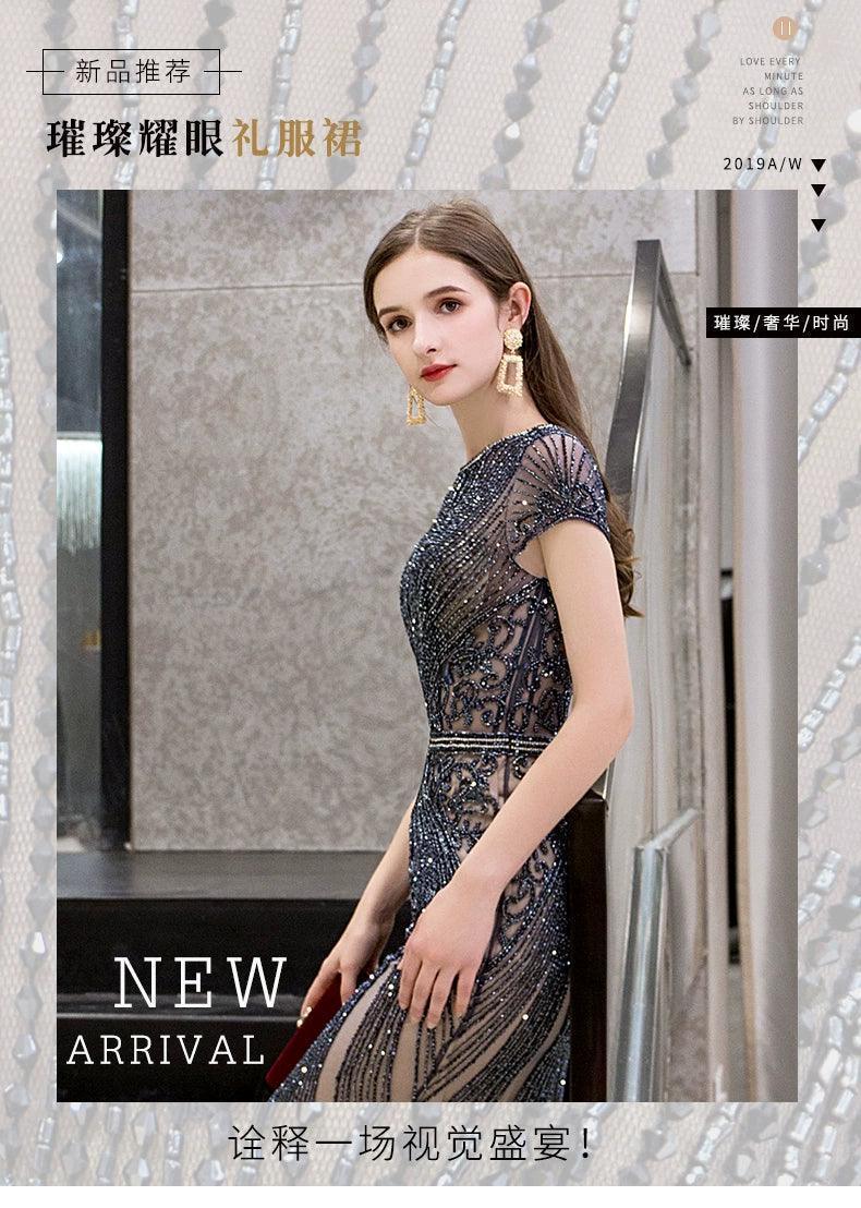 Women's Mermaid Evening Dress Long Sexy Prom Dresses Sleeveless Beaded Formal Dresses - numbersea