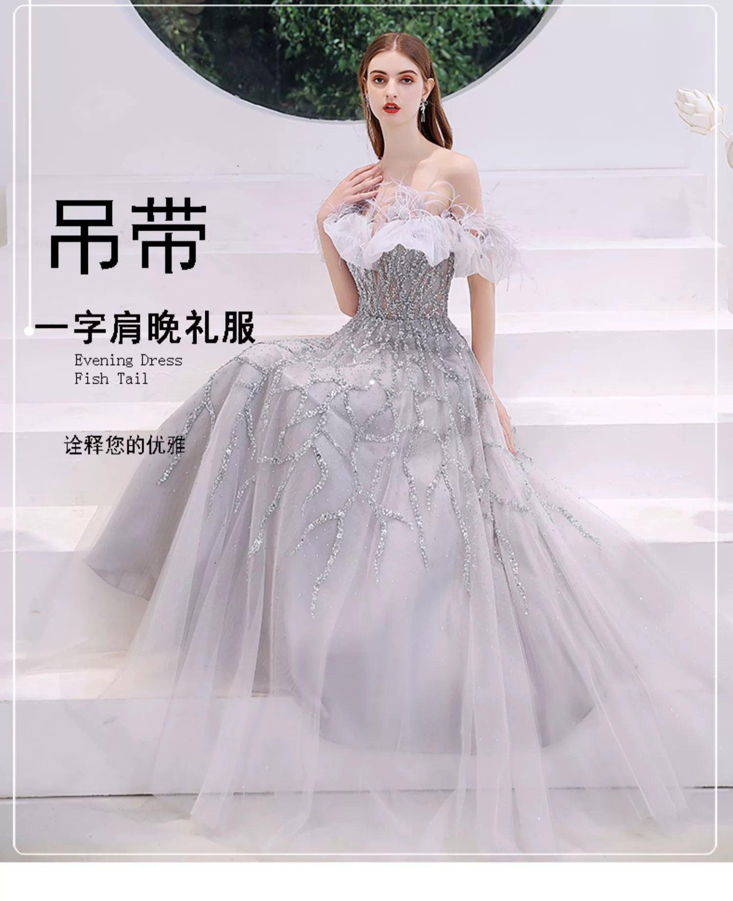 Women's A-Line Evening Dress Beaded Sexy Prom Dresses Long Formal Dresses for Women - numbersea