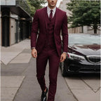 Handsome men's suit three-piece solid color high-end temperament banquet business slim fashion suit