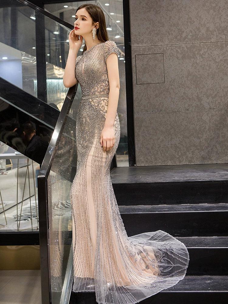 High Quality Mermaid Evening dress For Party Women Beaded Elegant Gown - numbersea