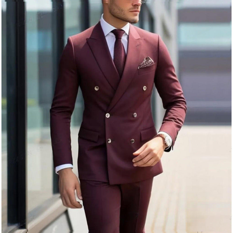 Suit Men's Premium Dress Double-breasted Two-piece Casual Suit Groom's Wedding