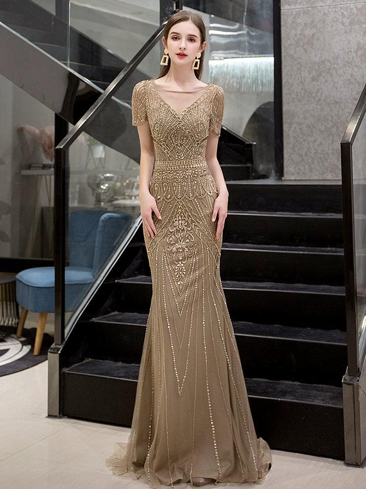 Women's Mermaid Evening Dress Sexy Prom Dresses Long Beaded Formal Dresses for Women - numbersea