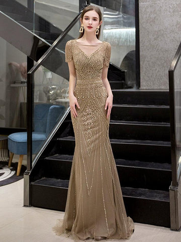 Women's Mermaid Evening Dress Sexy Prom Dresses Long Beaded Formal Dresses for Women - numbersea