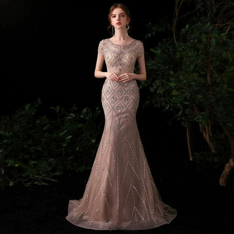 Women's Mermaid Evening Dress Sexy Prom Dresses for Women Long Beaded Sleeveless Formal Dresses - numbersea