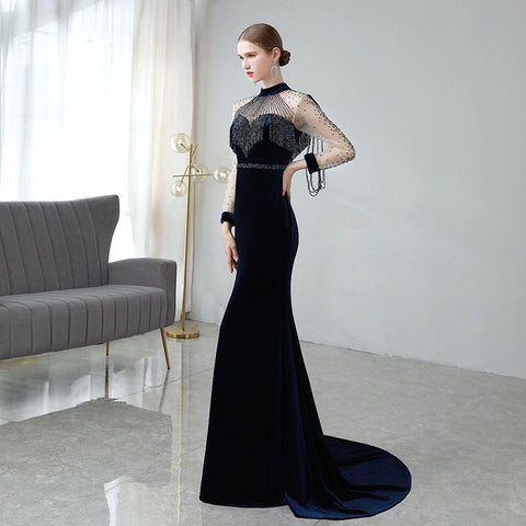 Women's Sexy Evening Dress Mermaid Prom Dresses Long Beaded Formal Dresses for Women - numbersea