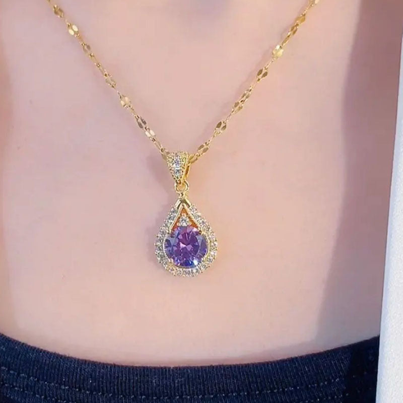 Korean Internet celebrities inlaid purple zircon pendant new women's light luxury high-end cold wind neck chain collarbone chain accessories