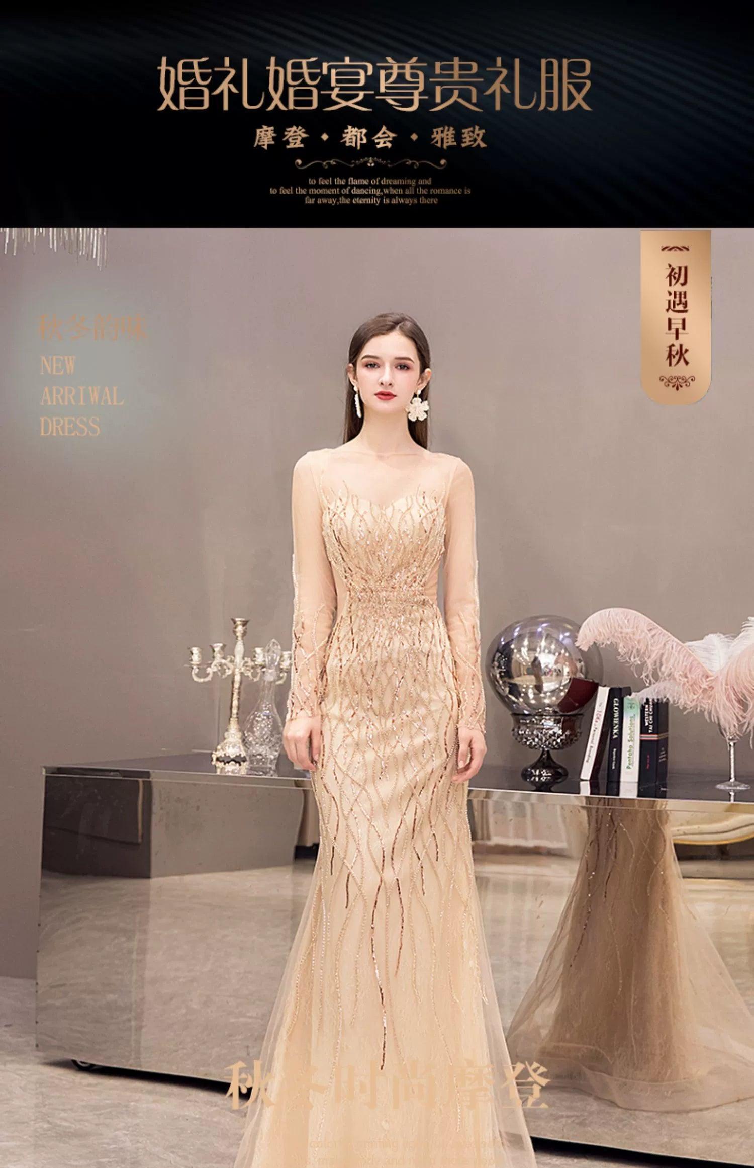 Women's Mermaid Evening Dress Long Prom Dresses Beaded Formal Dresses for Women - numbersea