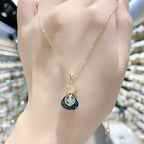 High sense blue geometric crystal necklace women's new trendy temperament fashion Internet celebrity short collarbone chain neck chain