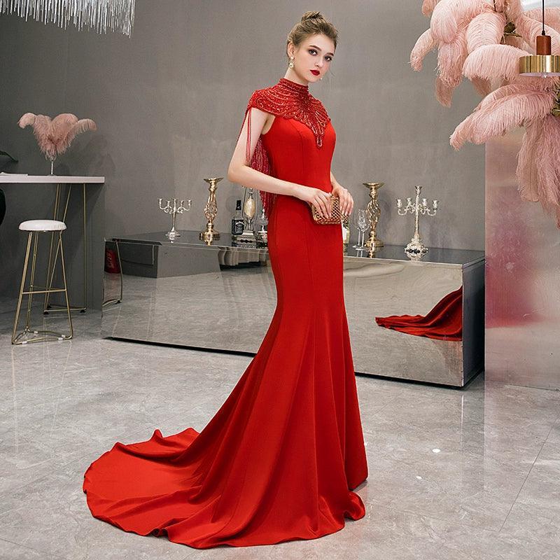Women's Mermaid Sexy Evening Dress Long Formal Dresses Beaded Prom Dresses for Women - numbersea