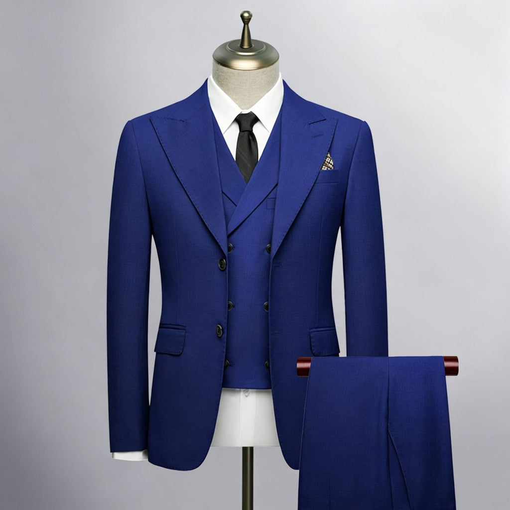 Men's blue, black and gray barge collar slim three-piece set, business wedding suit foreign trade spot
