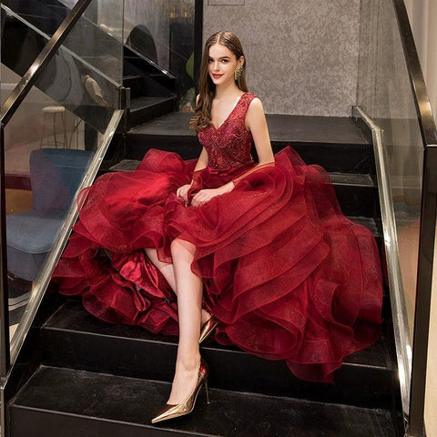 Women's Ball Gown Evening Dress Long Formal Dresses Sleeveless Beaded Wedding Dresses - numbersea