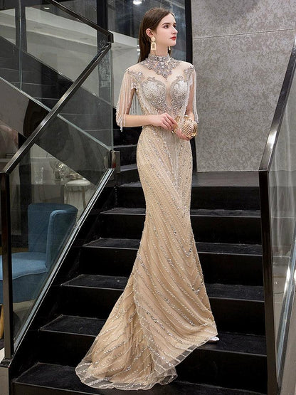 Women's Sexy Evening Dress 2024 Mermaid Prom Dresses Sleeveless for Women Long Beaded Formal Dresses - numbersea