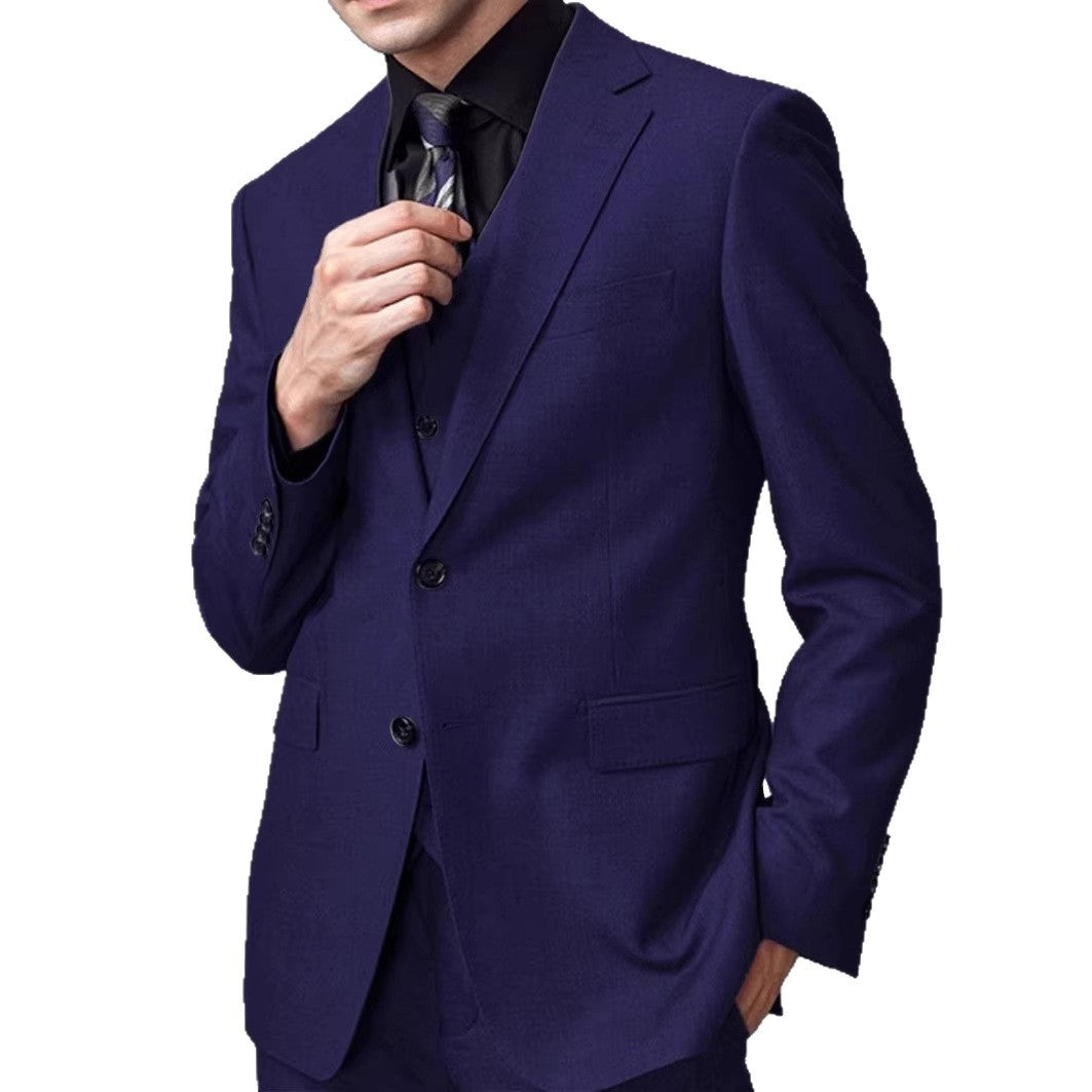 Light luxury high-end men's slim-fitting flat-collar suit three-piece business dress workplace banquet wedding dress