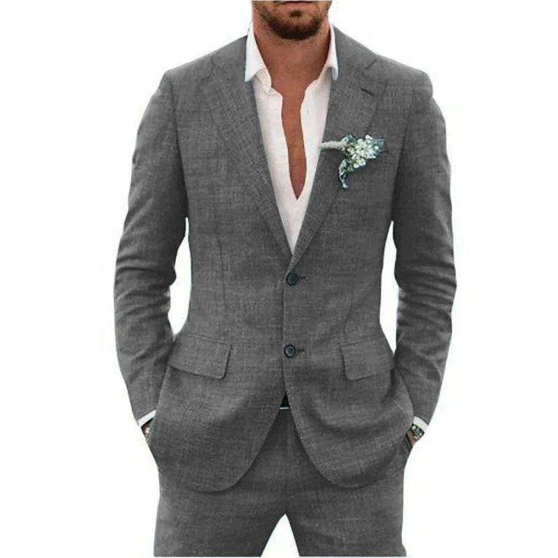 Linen suit two-piece men's banquet casual slim temperament suit