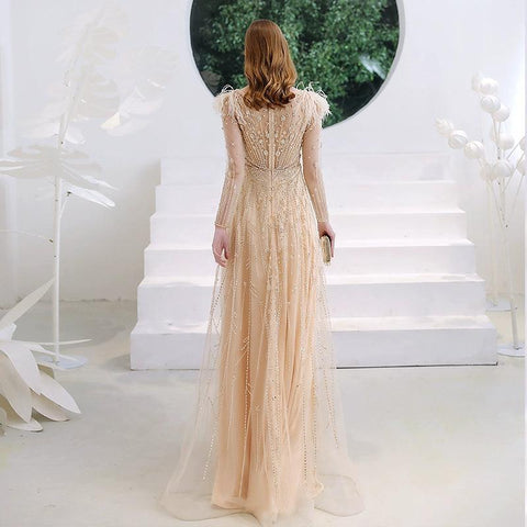 Women's A-Line Evening Dress Sexy Prom Dresses Sleeveless Beaded V-Neck Formal Dresses - numbersea