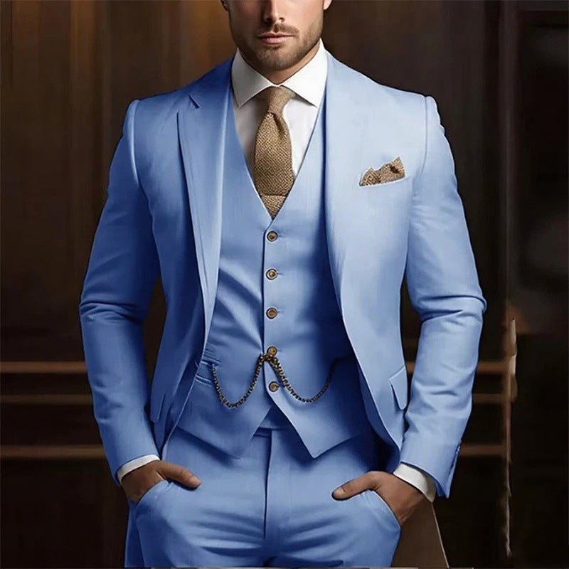 Suit three-piece wedding banquet groom suit gentleman temperament