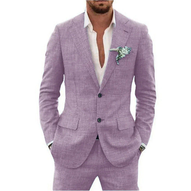 Linen suit two-piece men's banquet casual slim temperament suit