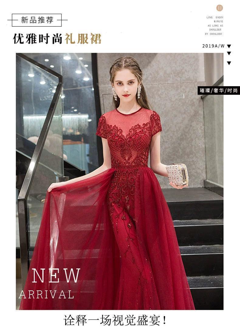 Women's A-Line Evening Dress Sexy Prom Dresses Beaded Formal Dresses for Women - numbersea