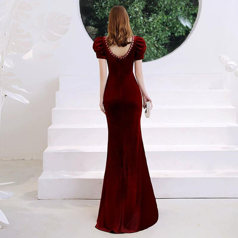 Women's Mermaid Evening Dress V-Neck Beaded Formal Dresses Long Sexy Prom Dresses for Women - numbersea
