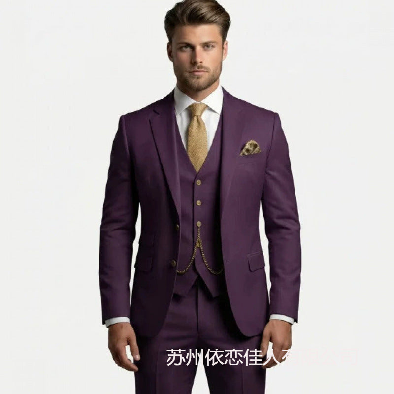 Men's suit three-piece Amazon suit dress suit high-end temperament wedding best man suit