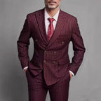 Popular light luxury striped double-breasted suit, two-piece set, barred collar slim version, four-color versatile men's suit