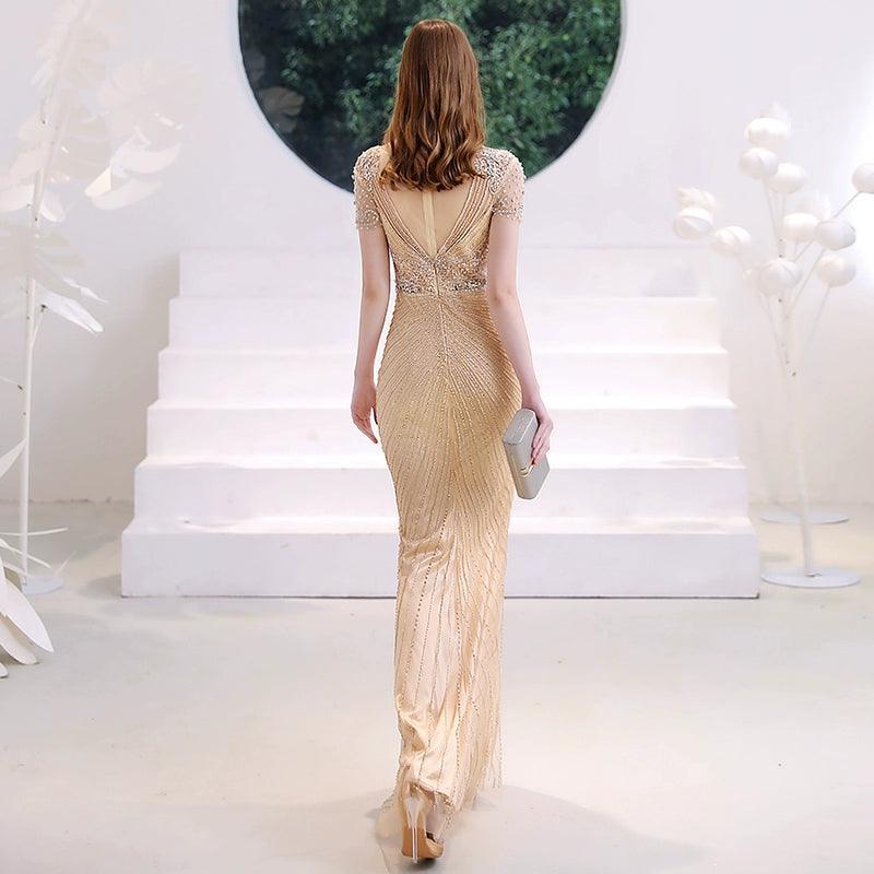 Women's Mermaid Evening Dress Sexy Beaded Prom Dresses Long Formal Dresses for Women - numbersea