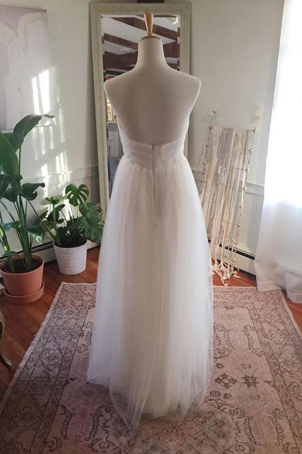 Vestido de novia NumberSea sencillo de tul, largo hasta el suelo, espalda abierta, escote corazón y sin tirantes, MW217 