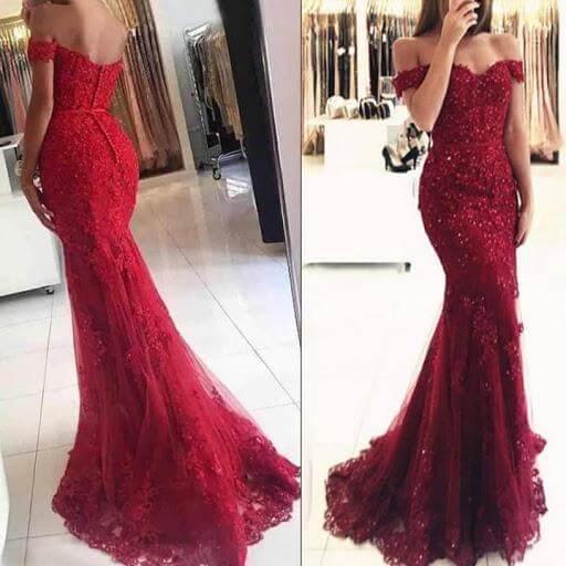 Vestidos de fiesta de sirena con hombros descubiertos de tul con apliques y cuentas