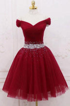 Off The Shoulder Black Homecoming Dress Tulle Short Prom Dress