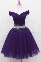 Off The Shoulder Black Homecoming Dress Tulle Short Prom Dress