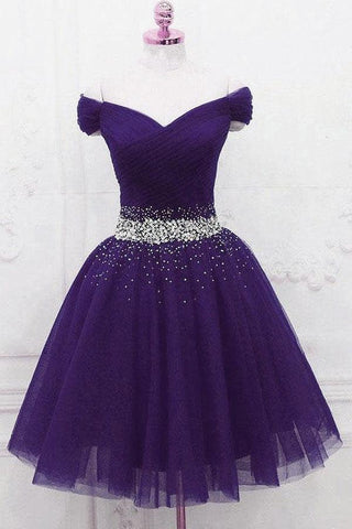 Off The Shoulder Black Homecoming Dress Tulle Short Prom Dress