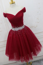Off The Shoulder Black Homecoming Dress Tulle Short Prom Dress