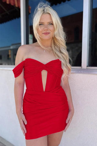 Off The Shoulder Tight Fuchsia Homecoming Dress Cocktail Dress