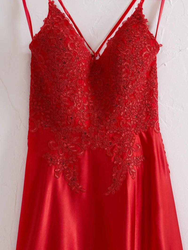 Vestido de fiesta corte A tirantes finos corsé espalda con abertura