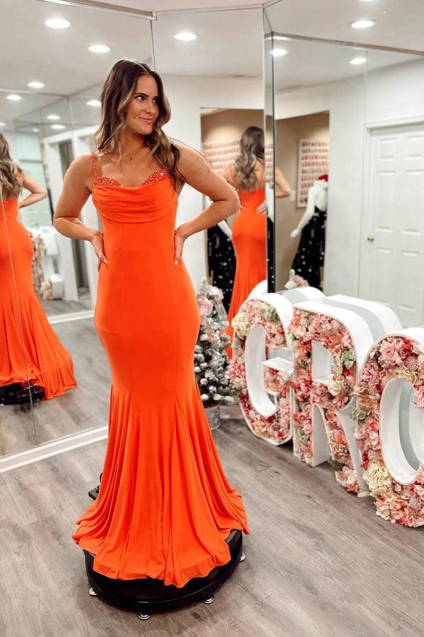 Mermaid Spandex Orange Prom Dress Strap Formal Dress