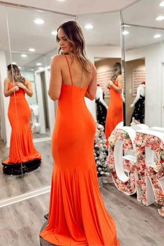 Meerjungfrauen-Abendkleid aus Spandex, orange, mit Trägern
