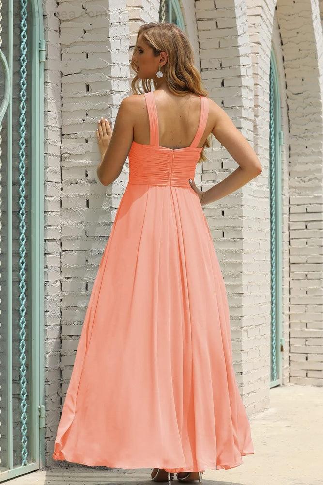 Numbersea Women Halter Chiffon Bridesmaid Dress A-line Long Formal Prom Gown SEA28015-numbersea