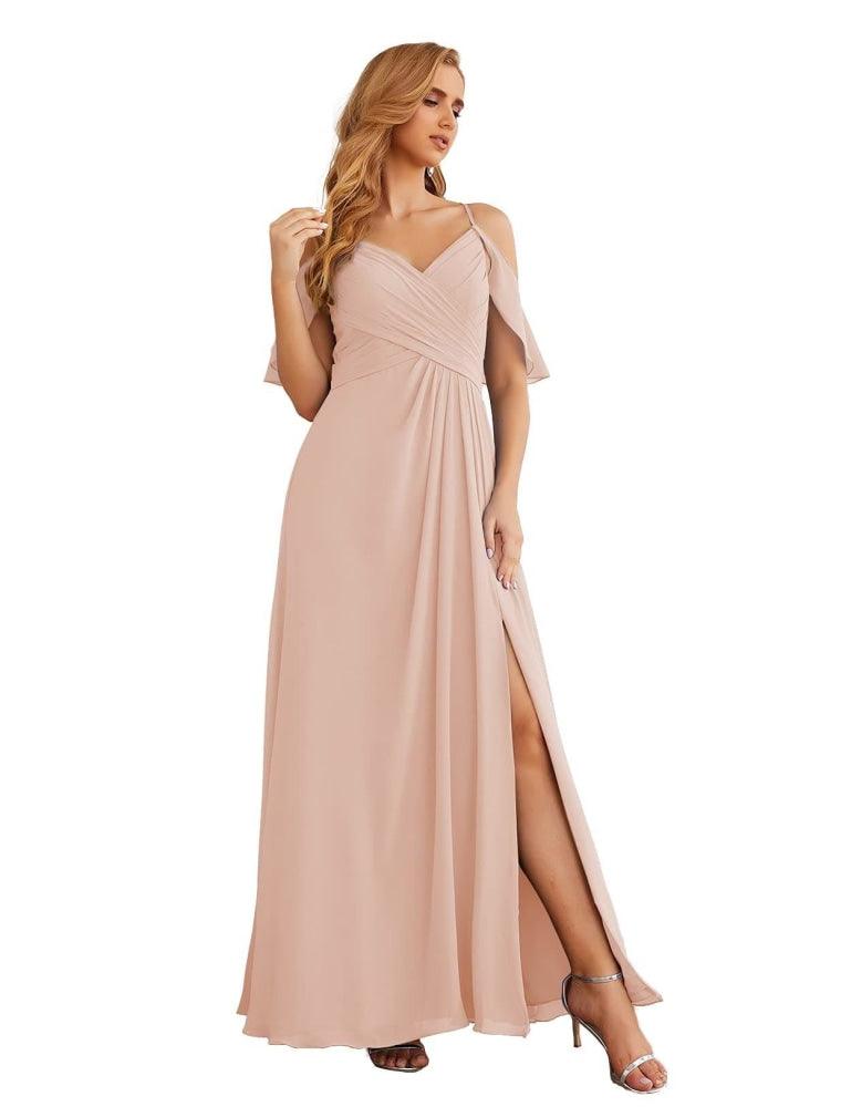 NumberSea - Numbersea Chiffon Cold Shoulder Long Bridesmaid Dresses Plus Size Formal Prom Gowns for Women Party Wedding SEA28070