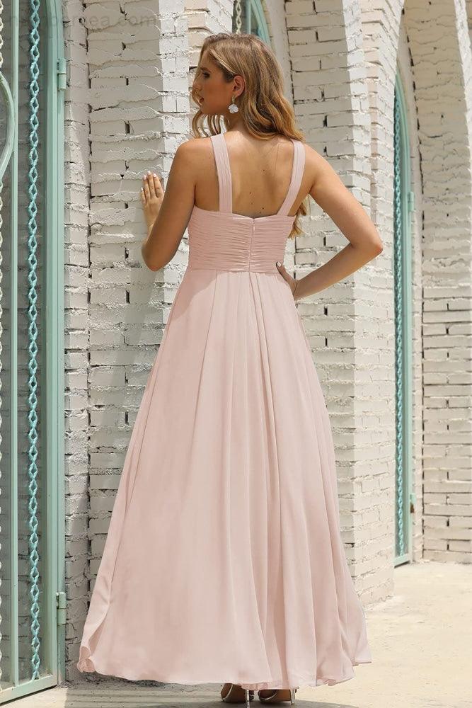 Numbersea Women Halter Chiffon Bridesmaid Dress A-line Long Formal Prom Gown SEA28015-numbersea