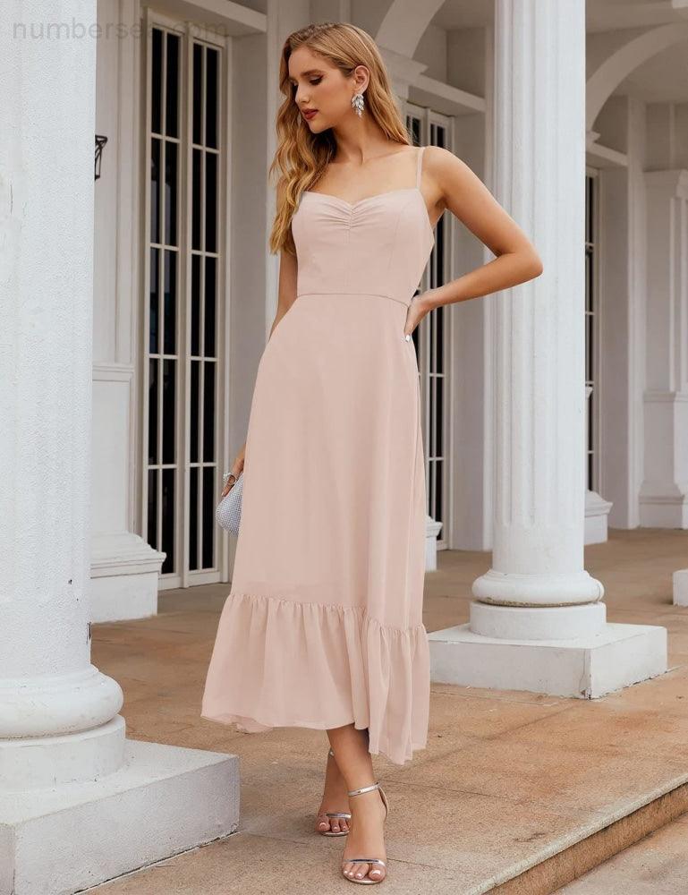 Numbersea Spaghetti Strap Chiffon Bridesmaid Dress Ankle Length Formal A Line Cocktail Party Homecoming Dress for Juniors SEA28028-numbersea